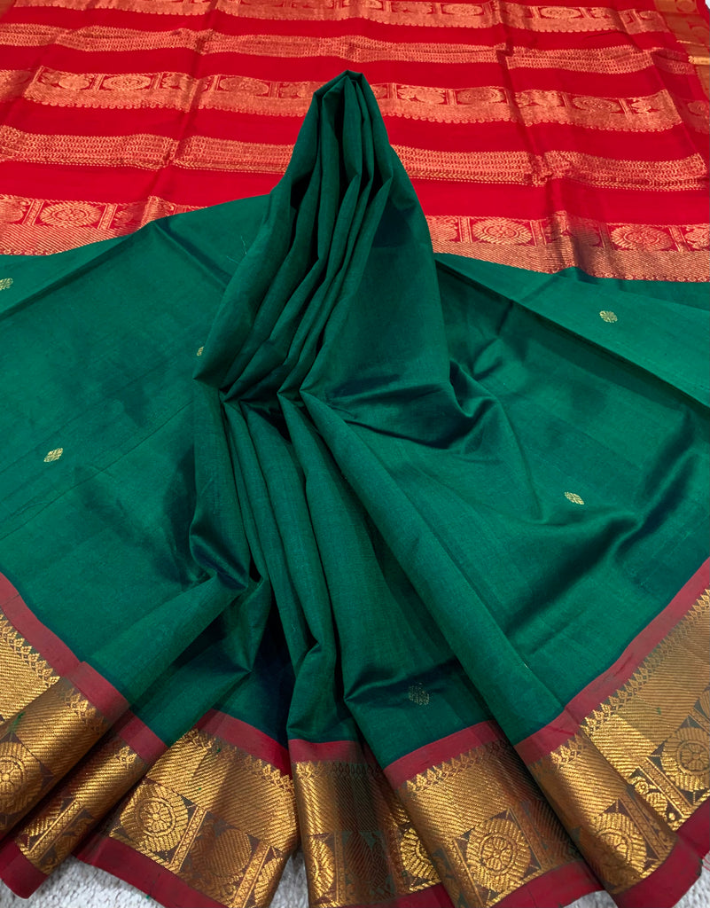 Red & Emerald Green Silk Saree – Maharani