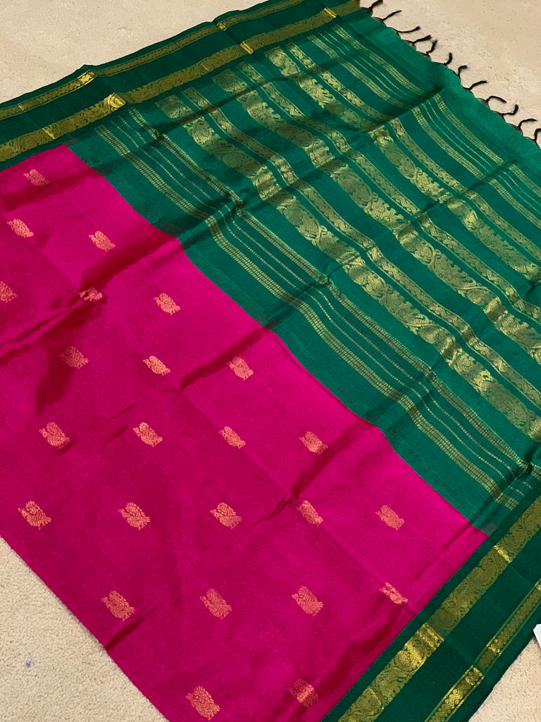 Red & Emerald Green Silk Saree – Maharani