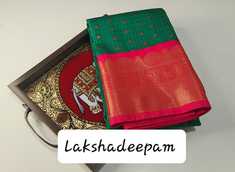 KSS - Emerald Green/Tomato Pink Lakshadeepam Korvai