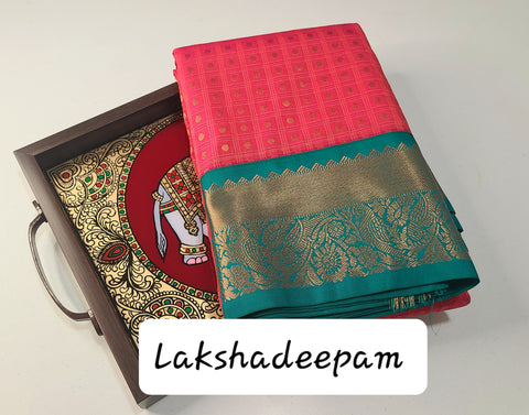 KSS - Dark Peachy Pink/Green Lakshadeepam Korvai