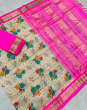 KSC - Shortbread Beige/Candy Pink Kalamkari Prints Korvai