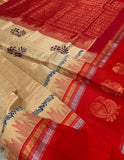 KSC -   Double Shaded Golden Beige with Red Block print Korvai