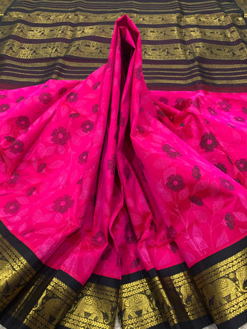 KSC -  Pattu Rose / Black Kalamkari Prints Korvai