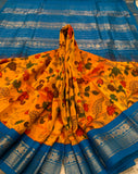 KSC - Double shaded Yellowish Orange /Blue Kalamkari prints