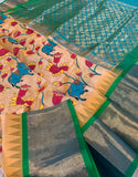 KSC - Double shaded Golden Beige/Sea Green Kalamkari prints