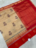 KSC -   Double Shaded Golden Beige with Red Block print Korvai