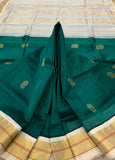 KSC - Double shaded Oily Green with Venn Pattu Korvai