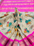 KSC - Shortbread Beige/Candy Pink Kalamkari Prints Korvai