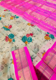 KSC - Shortbread Beige/Candy Pink Kalamkari Prints Korvai