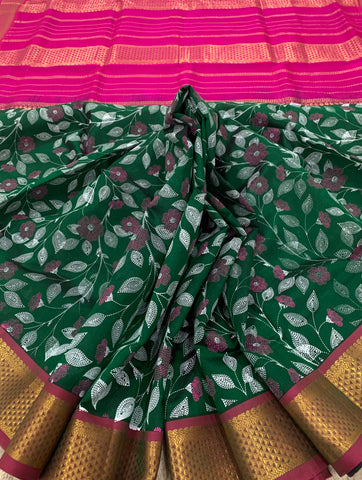 KSC -  Bottle Green / Pink Kalamkari Prints Korvai