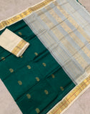 KSC - Double shaded Oily Green with Venn Pattu Korvai