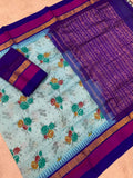 KSC - Baby Powder Blue/Ink Blue Kalamkari Prints Korvai